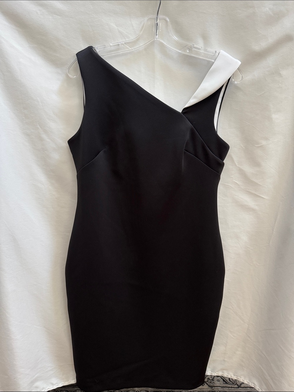 Andrew Marc Black Asymmetric Sheath Dress with White Accent